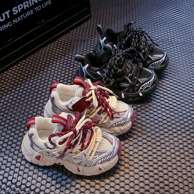 

Детская спортивная обувь, универсальная детская повседневная обувь в корейском стиле с теплым мехом, новинка зимы 209, модная обувь на липучке для мальчиков и девочек