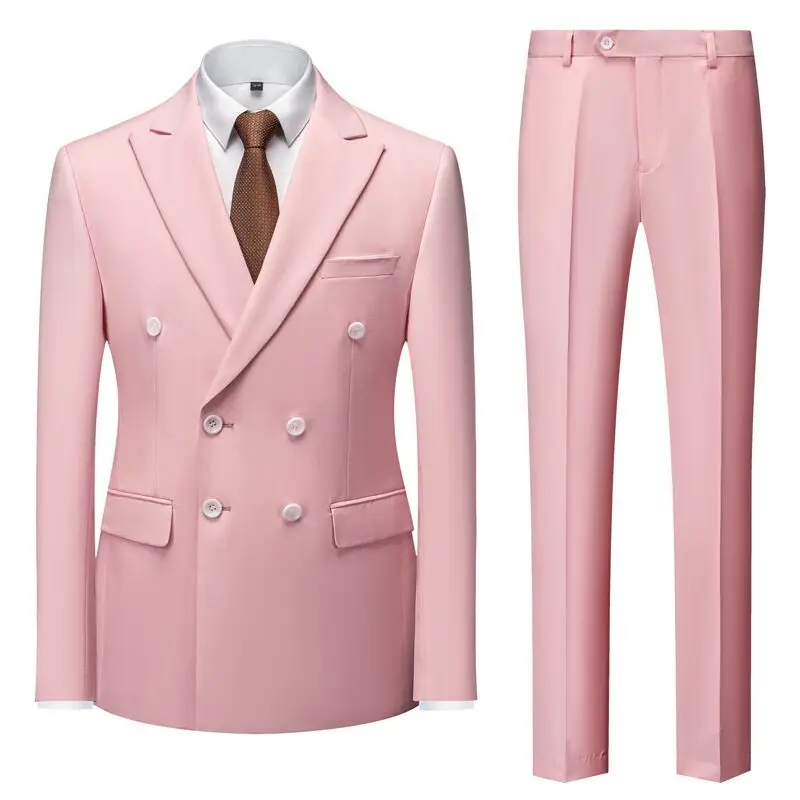 

Smart Casual Man 2 Piece Outfit Suits Set Peak Lapel Double-breasted Suit Blazer for Wedding Business Dresses Stage Costume Sets