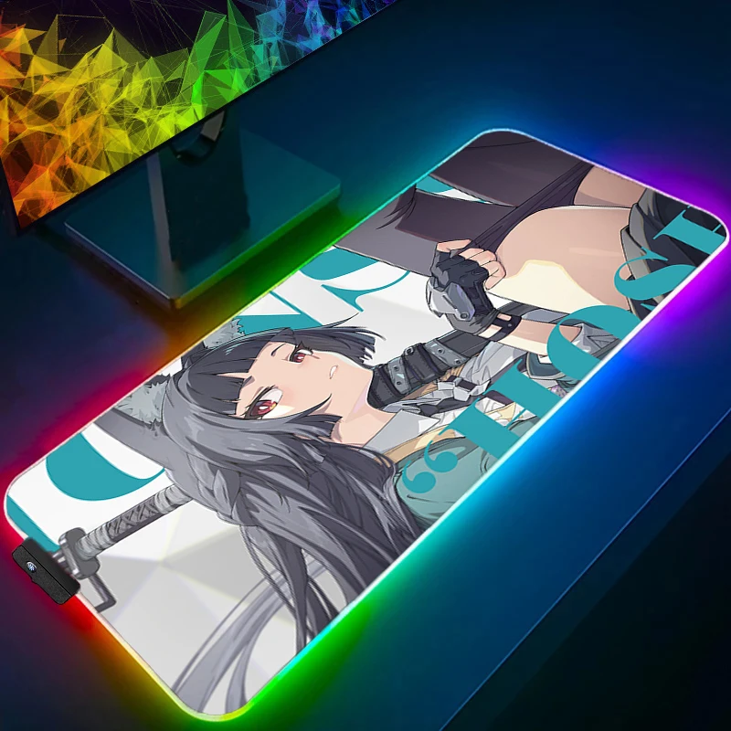 Mouse Pad Anime Girl LED PC Gamer Mousepad Zenless Zone Zero Hoshimi Miyabi Keyboard Pad RGB Laptop Gaming Accessories Desk Mat
