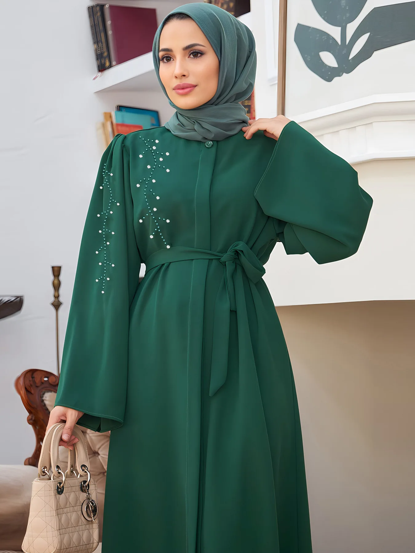 Abaya for Fashion Muslim Women Diamond Open Kimono Long Maxi Dress Turkey Arab Islamic Party Eid Ramadan Dubai Jalabiya Clothing