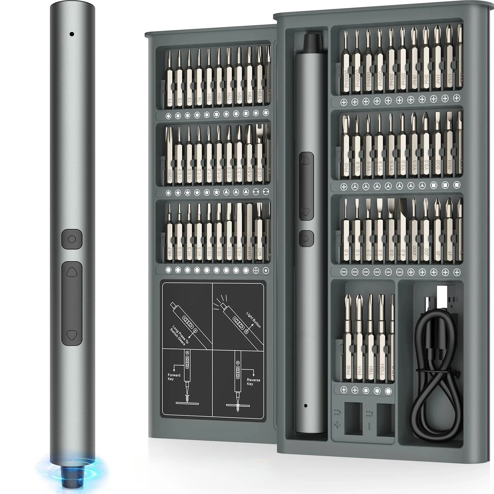 

75 in 1 Precision Electric Screwdriver Set Cordless Magnetic Repair Tool Box with LED Light for PC iPhone Camera Watch Glasses