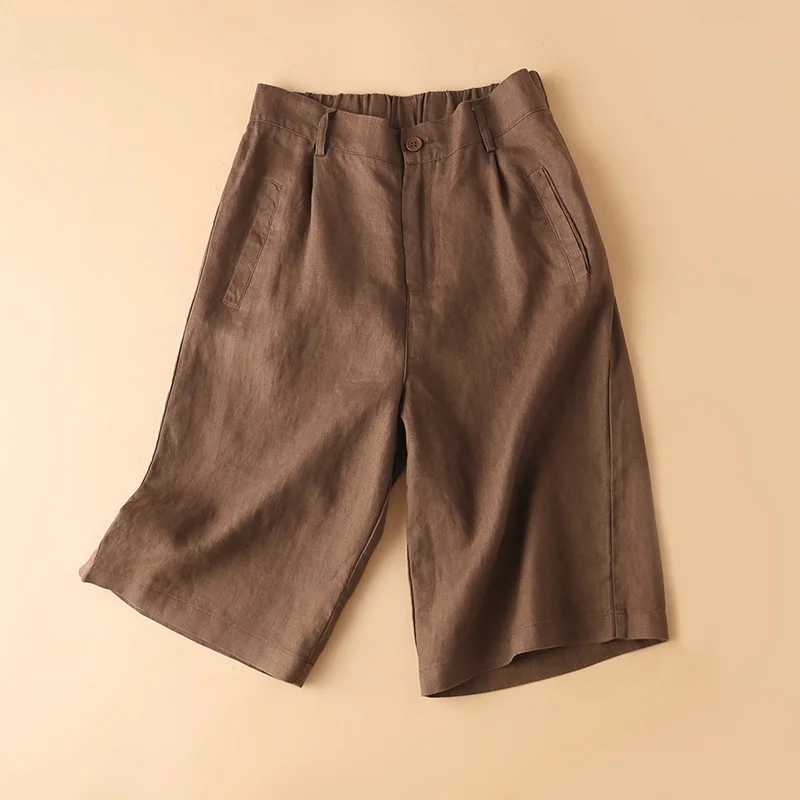 Women's Linen Wide Leg Short Pants Summer Loose Casual Thin Cotton Linen Five-Point Pure Color Versatile High Waist Shorts