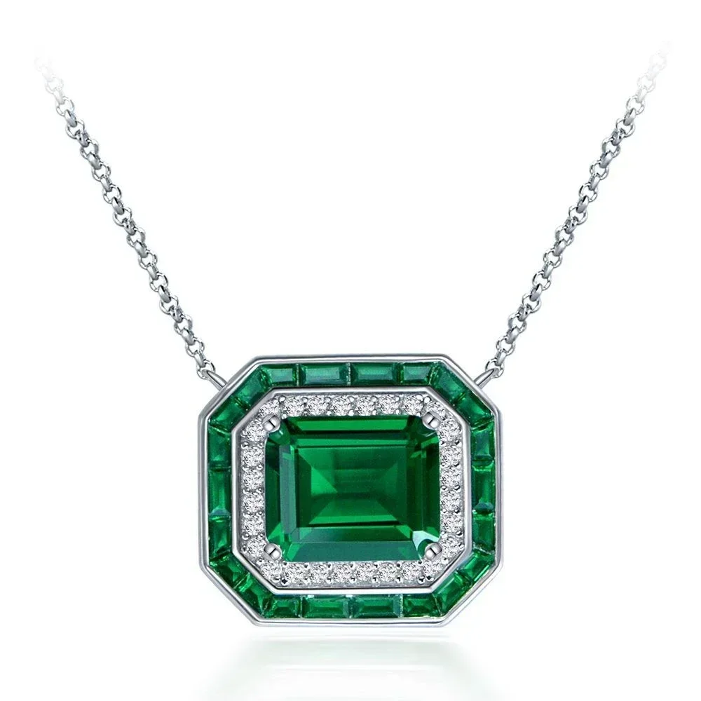 100% 925 Sterling Silver Emerald Cut 9*11 MM Created Moissanite  Gemstone Party Pendant Necklace Fine Jewelry