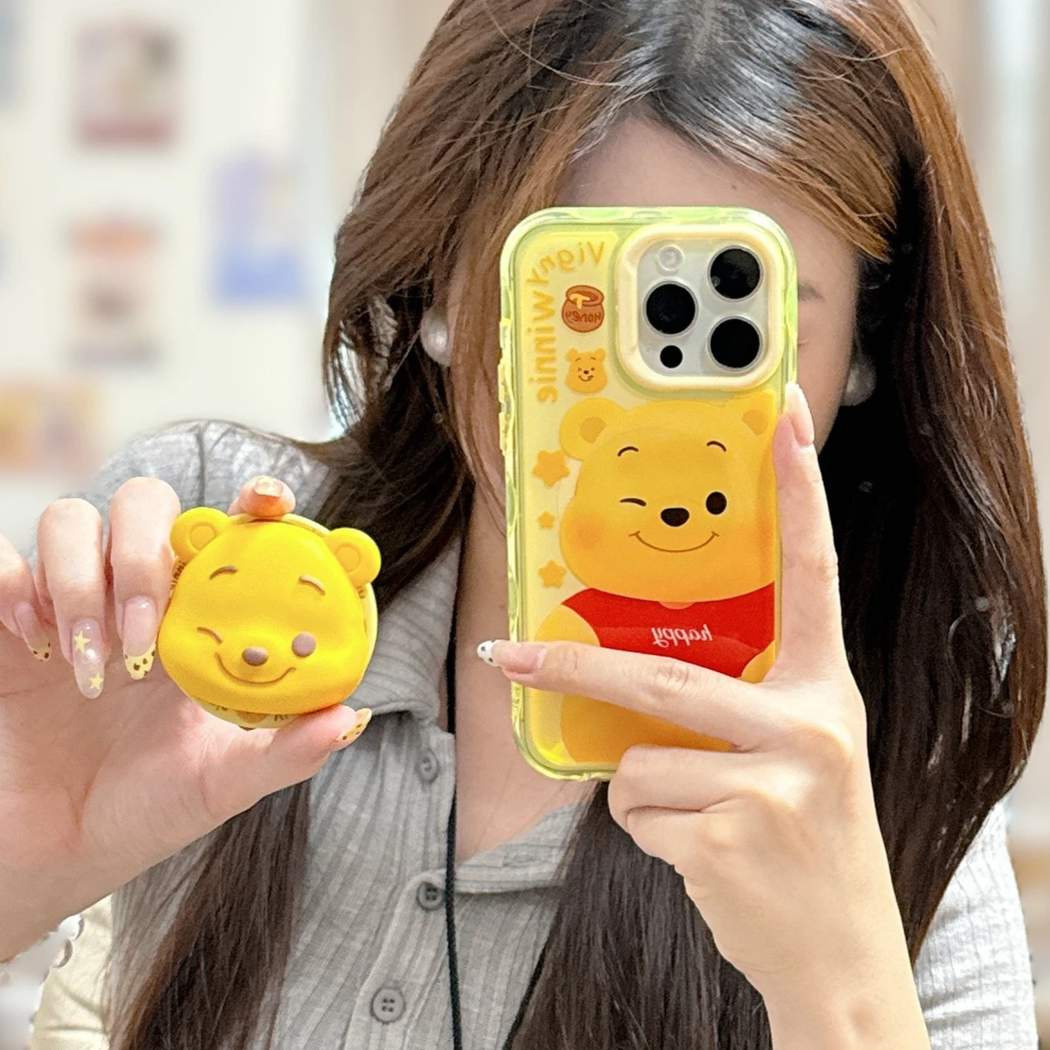 

Cute Cartoon Winnie The Pooh 3D Magnetic Bracket Mobile Phone Case for IPhone 16ProMax 16 15 14 13 ProMax Phone Case