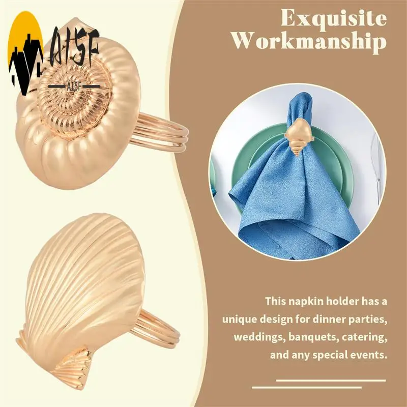 

A15F-Coastal Theme Sea Shells Metal Napkin Rings For Weddings Receptions,Dinner Parties,Family Gatherings,Table Supplies