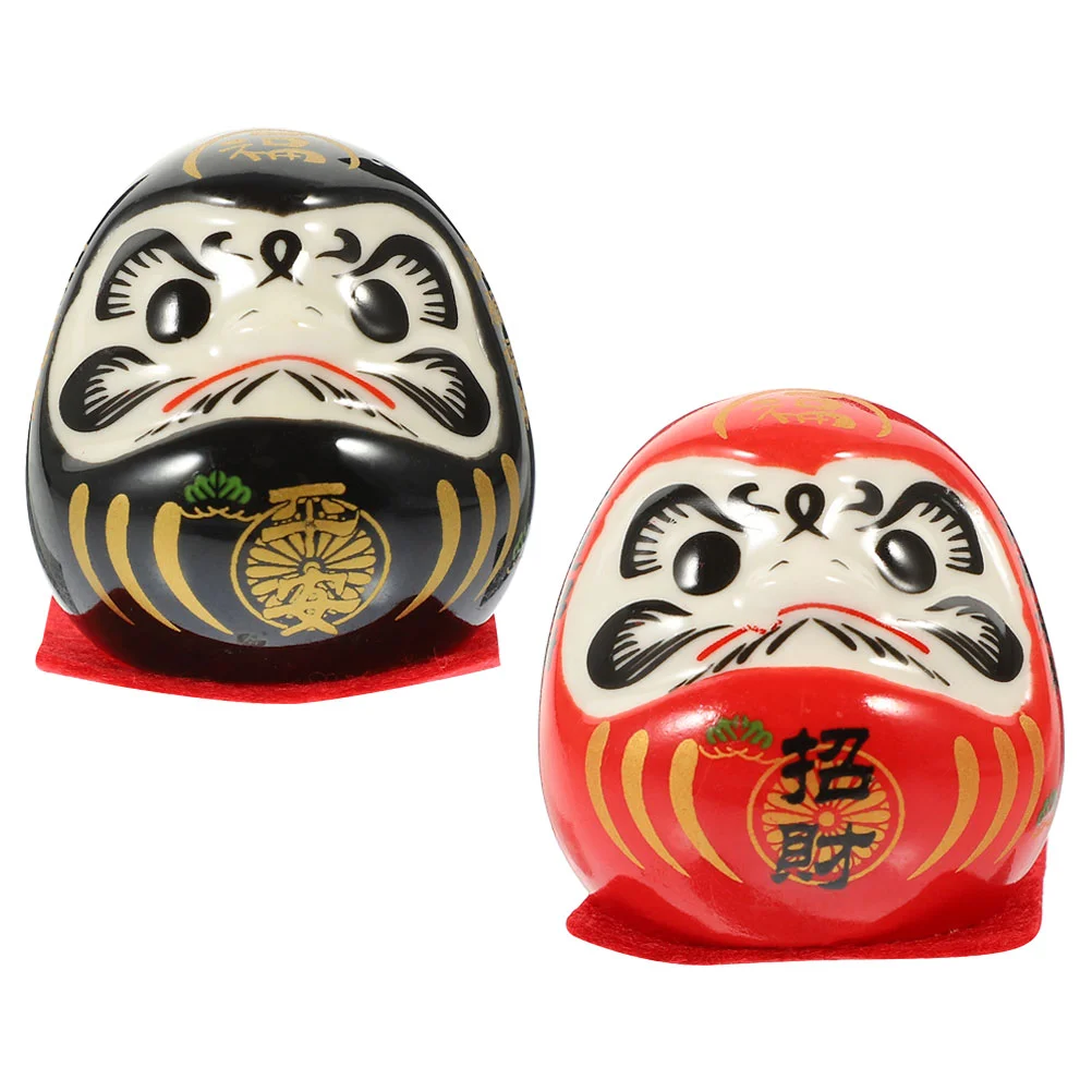 

2 Pcs Dharma Eggs Japanese Ornament Ceramic Daruma Figurines Dashboard Decor Crafts Gift Ceramics Wealth