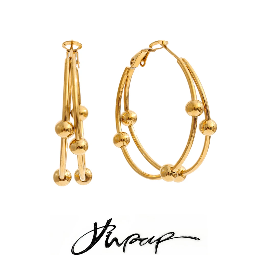 Yhpup 2026 Stainless Steel Double-Layer Round Hoop Earrings Hypoallergenic Metal Minimalist Daily Stylish Unique Jewelry
