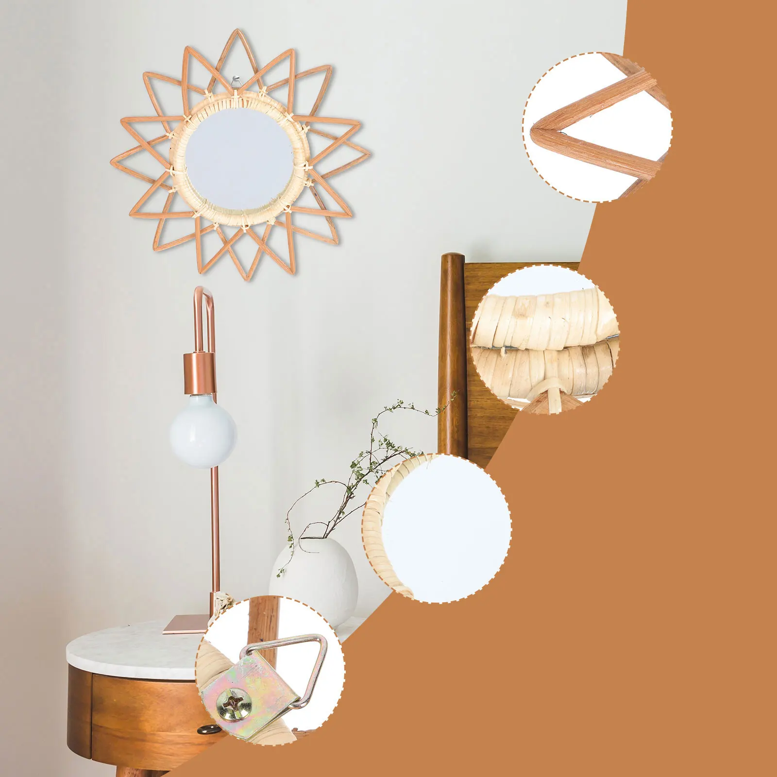 

Creative Woven Mirror 1Pcs Wall Hanging Decorative Artistic Design Safe Home Adornment Decorative Mirror