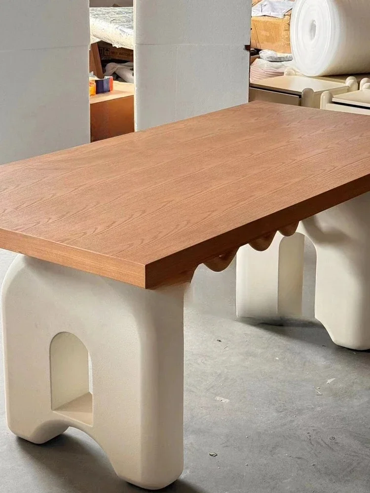 Solid wood French cream style dining table Art B & B retro rectangular Nordic wabi style dining table