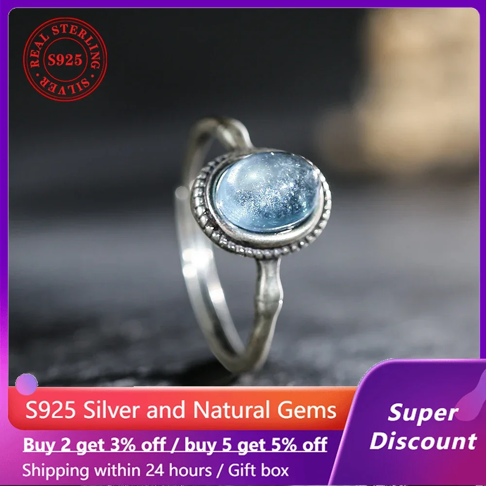 

Bamboo s925 Silver Ring Natural Mineral Crystal Blue Gemstone Women's Ring Jewelry Exquisite Couple Ring Party Birthday Gift