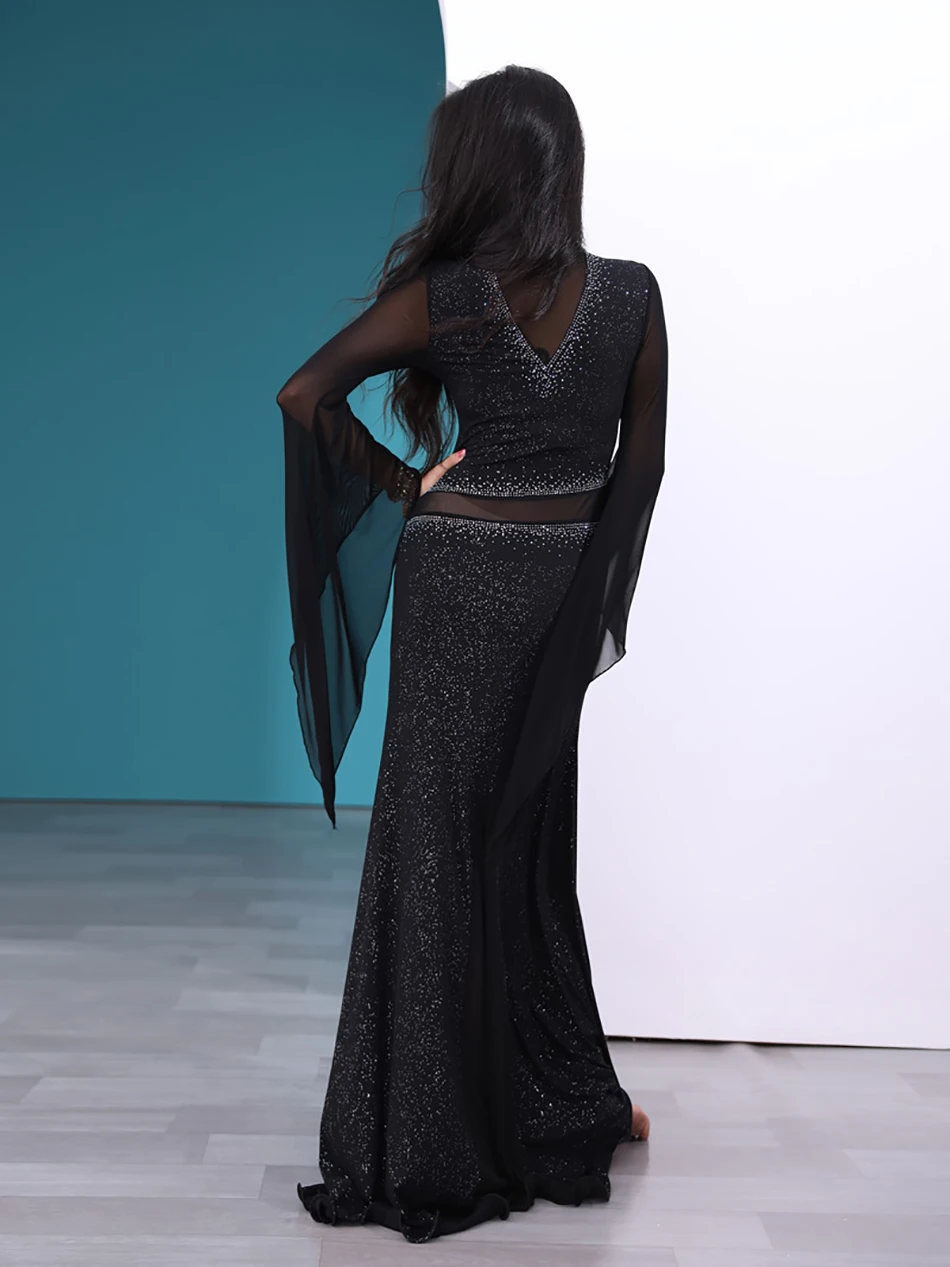 Set di abiti da danza del ventre Abito che scuote i capelli dell'Iraq per le donne Abiti da performance Kawleeya Abiti da performance trasparenti