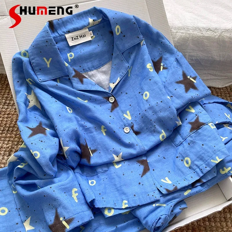 

Long Sleeve Long Pants Pajamas for Women Spring Autumn Pure Cotton Cartoon Homewear Set Female Japanese Outerwear Sleep Suits