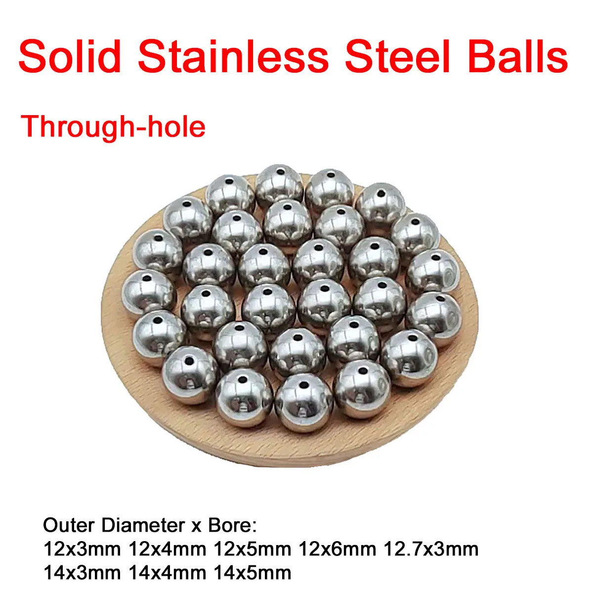 5/10Pcs Solid Stainless Steel  Through-hole Balls 12x3mm 12x4mm 12x5mm 12x6mm 12.7x3mm 14x3mm 14x4mm 14x5mm Corrosion Resistance