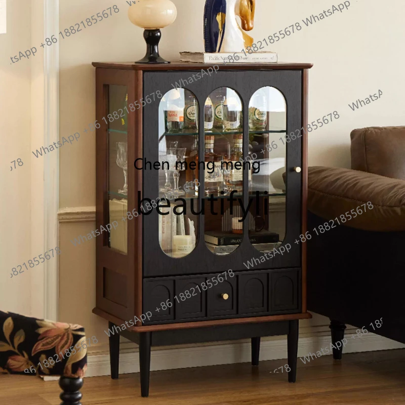 

Французский ретро винный шкаф, витрина, обеденная сторона из цельного дерева, новый американский винный шкаф для гостиной