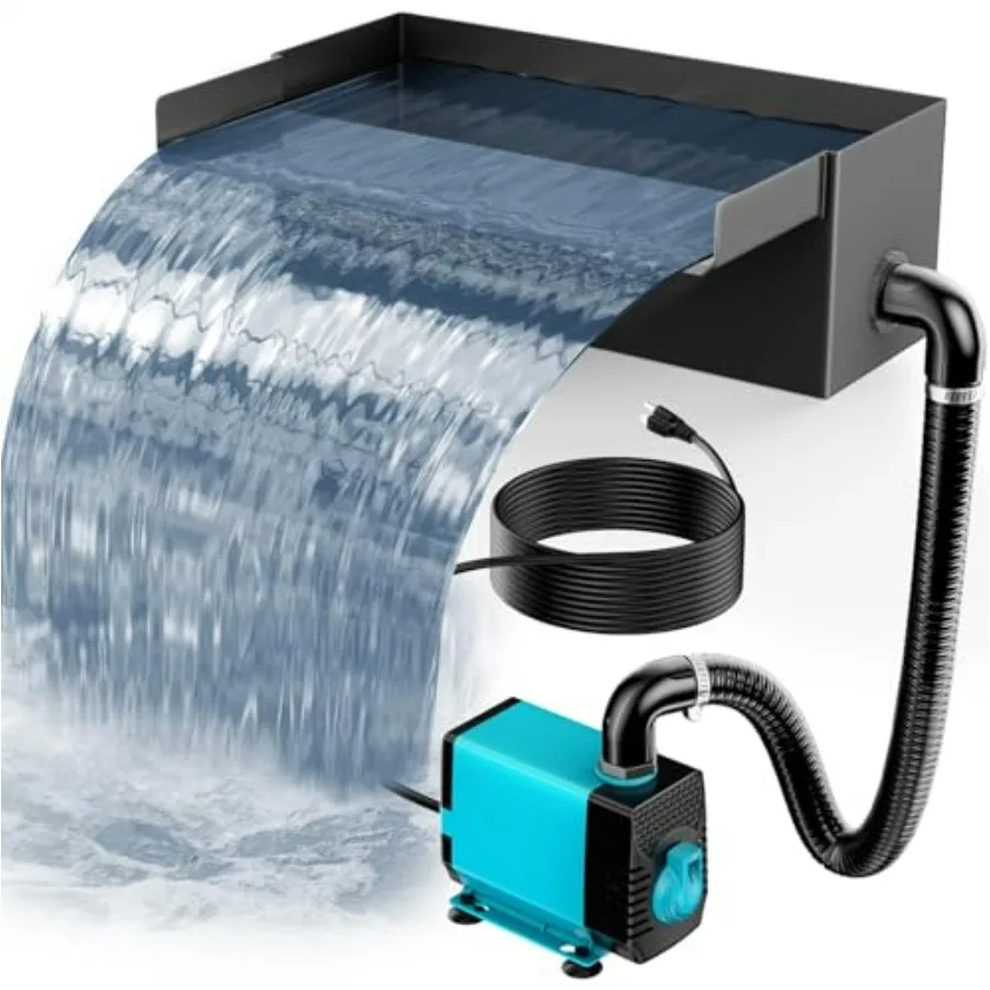 

Garden waterfall water features: 304 stainless steel spillway box, silver, corrosion-resistant for outdoor pond use with integr