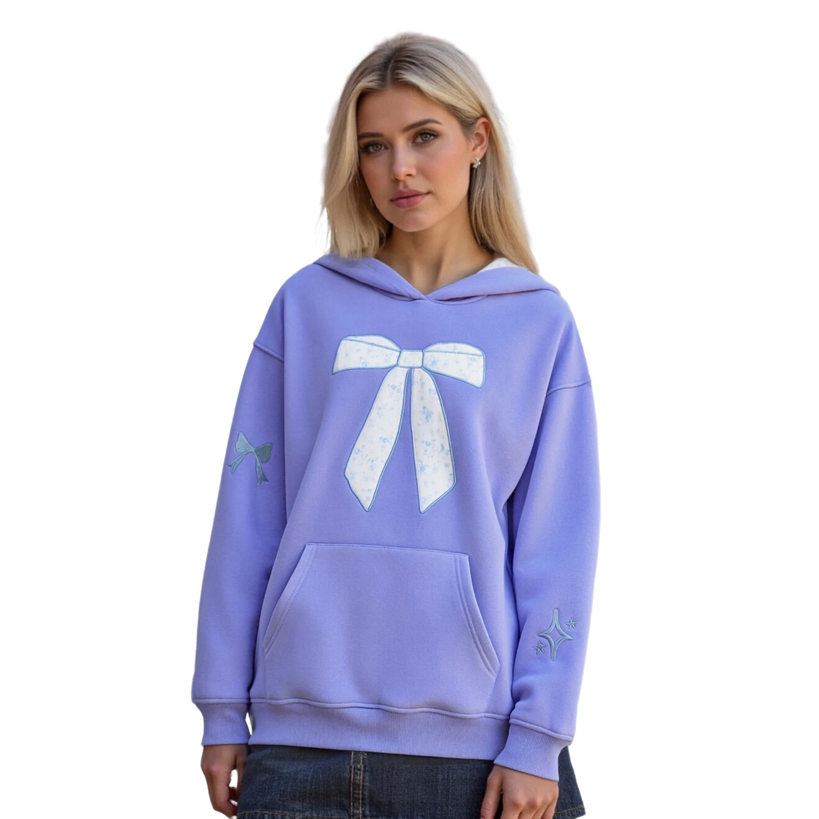 

Женская толстовка с капюшоном на весну и осень, с длинными рукавами, с вышивкой в виде банта, пуловер