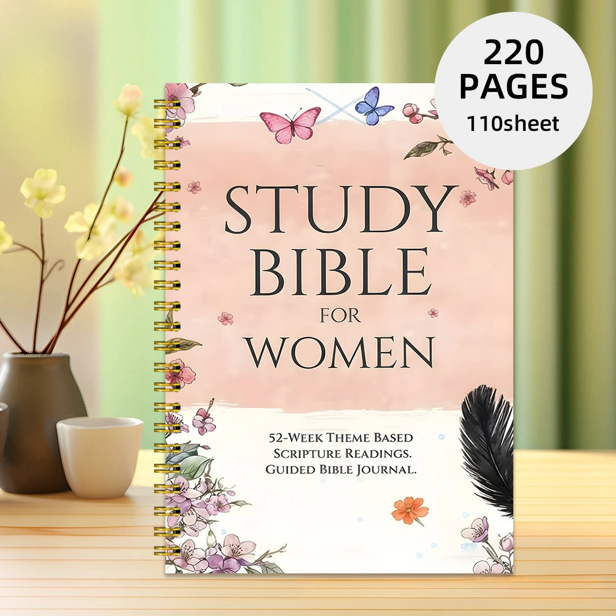 

A4 Bible Study Journal for Women 220 Pages 52 Week Guided Scripture Devotional Christian Prayer Notebook Gift