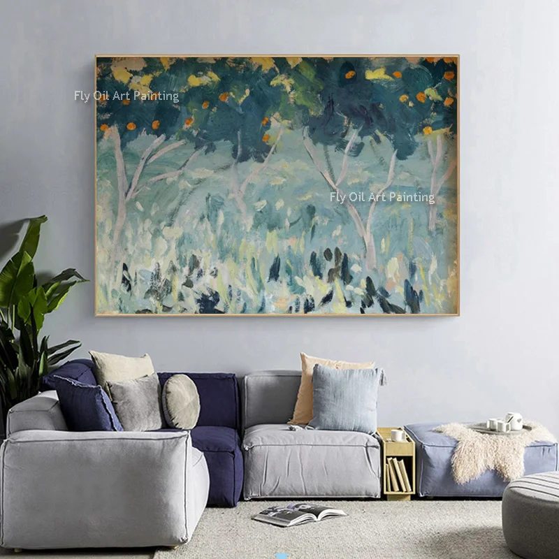 Blue Grey Handmade Forest Landscape Wall Art On Canvas New Design Original Colorful Land Oil Painting For Home Decor As Gifts