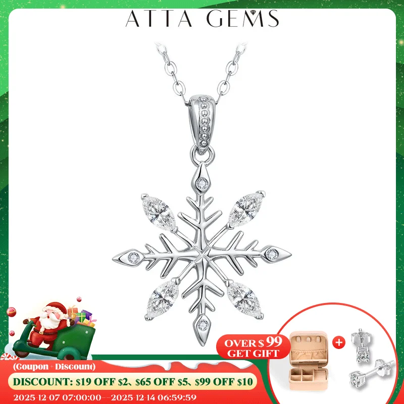 

ATTAGEMS D VVS1 Color Moissanite Necklace for Women Real 925 Sterling Silver Christmas Snowflake Pendant Party Gif Fine Jewelry