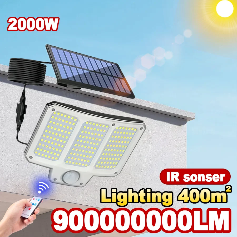 

900000LM Solar Garden Lights Outdoor Sunlight Lamp with 5m Wire Outdoor Motion Sensor Solar Street Lamp Garage Entrance Lighting