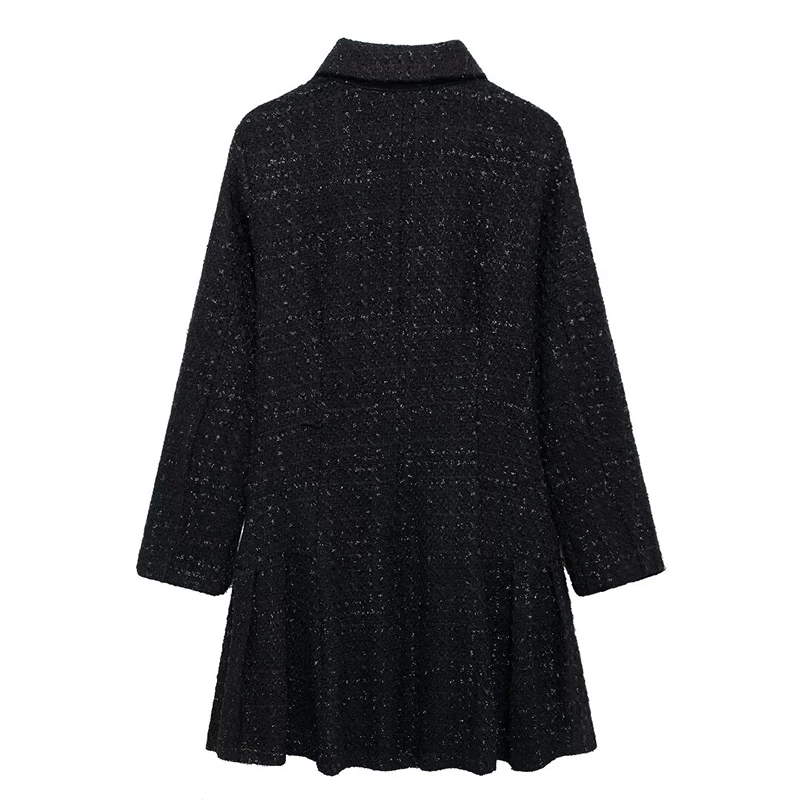 Willshela Women Fashion Texture Black Single Breasted Mini Dress Vintage Lapel Neck Long Sleeves Female Chic Lady Dresses