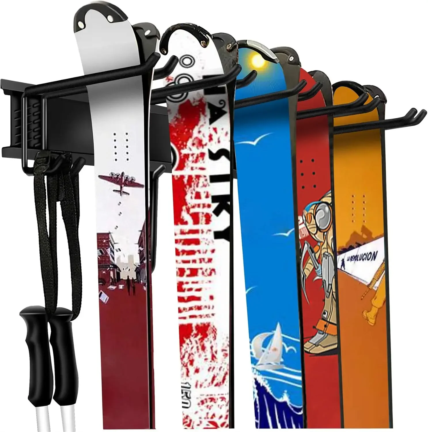 Garage Storage Organization System Ski Wall Rack 10 Pairs of Skis Mount Hanger Home Shed and Garage Snowboard