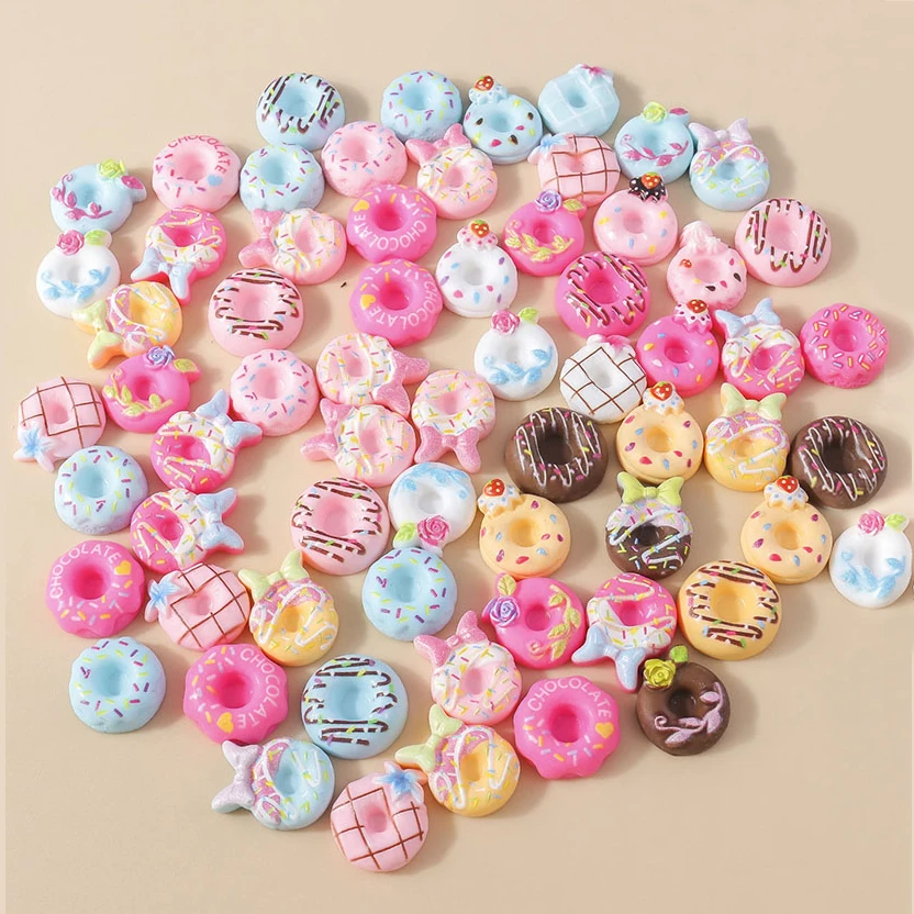 Leslie 15Pcs Mix Kawaii Sweet Resin Donuts Flatbacks Cabochon Embellishments Girls DIY Hair Accessories Nail Art Decoration