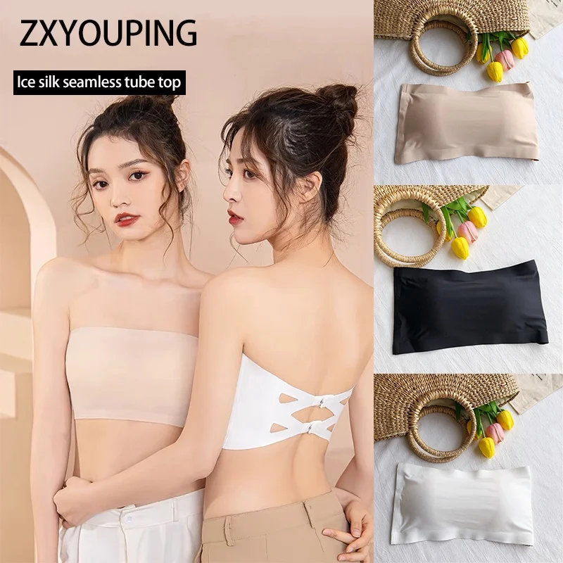 

Ice Silk Underwear for Women Soft Breathable Wrapped Chest Bra Seamless Hollow Out Beautifying Back Chest Wrap Crop Tops