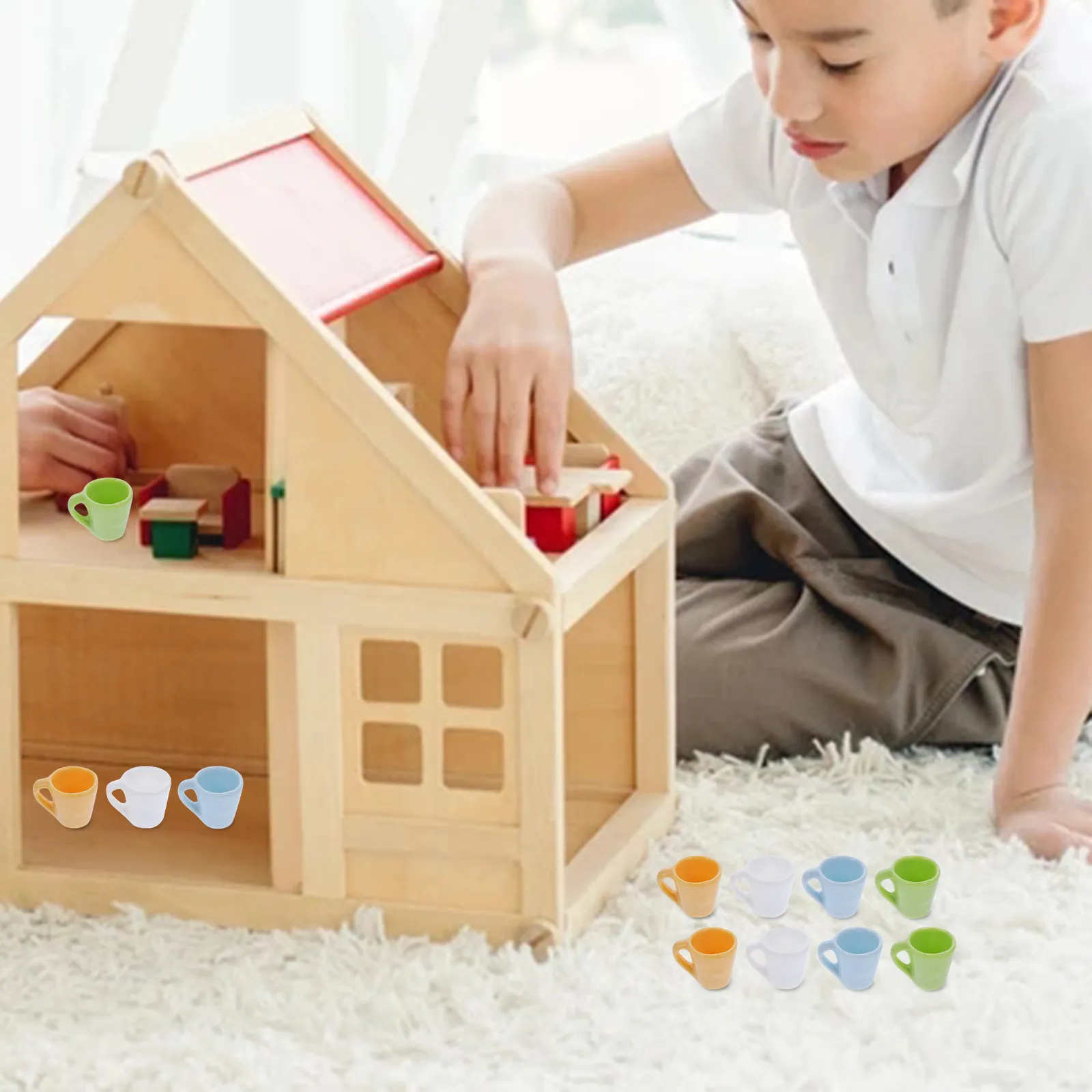 

Набор из 12 миниатюрных чайных чашек из смолы для кукольного домика, декоративные украшения для дома, идеально подходят для украшения рабочего стола и спальни