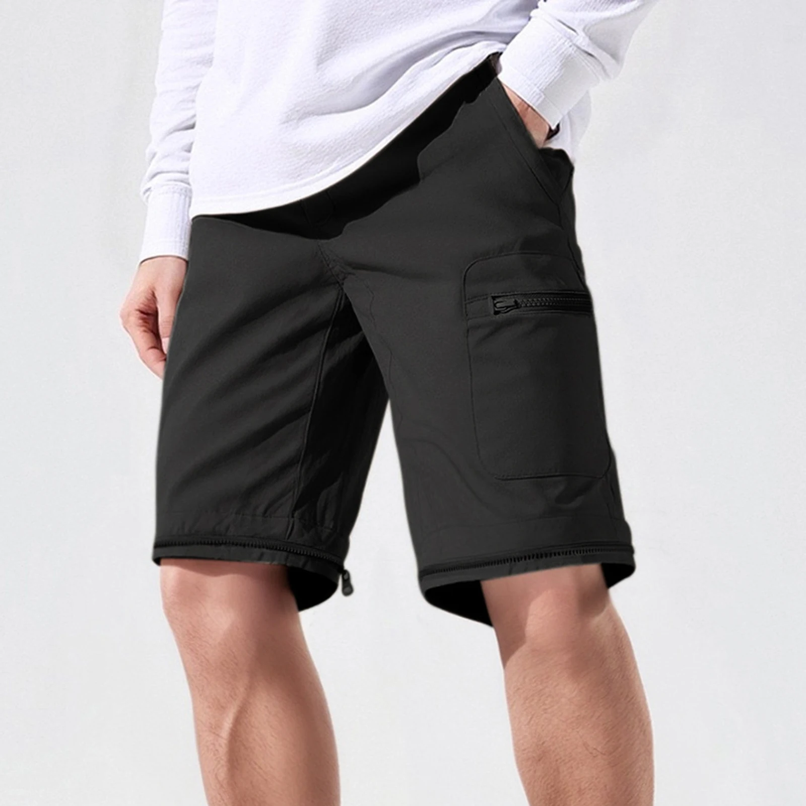 Herren-Zwei-Wege-Langhose, leichte Herren-Wanderhose, modische, lässige, einfarbige Cargohose mit geradem Bein für die Arbeit im Freien