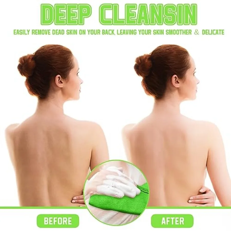 2 Pcs Korean Exfoliating Washcloth and Mitts Set Long Exfoliating Back Italy Towel Scrub Mitt Wash Cloth Scrubber for Women Men view 4