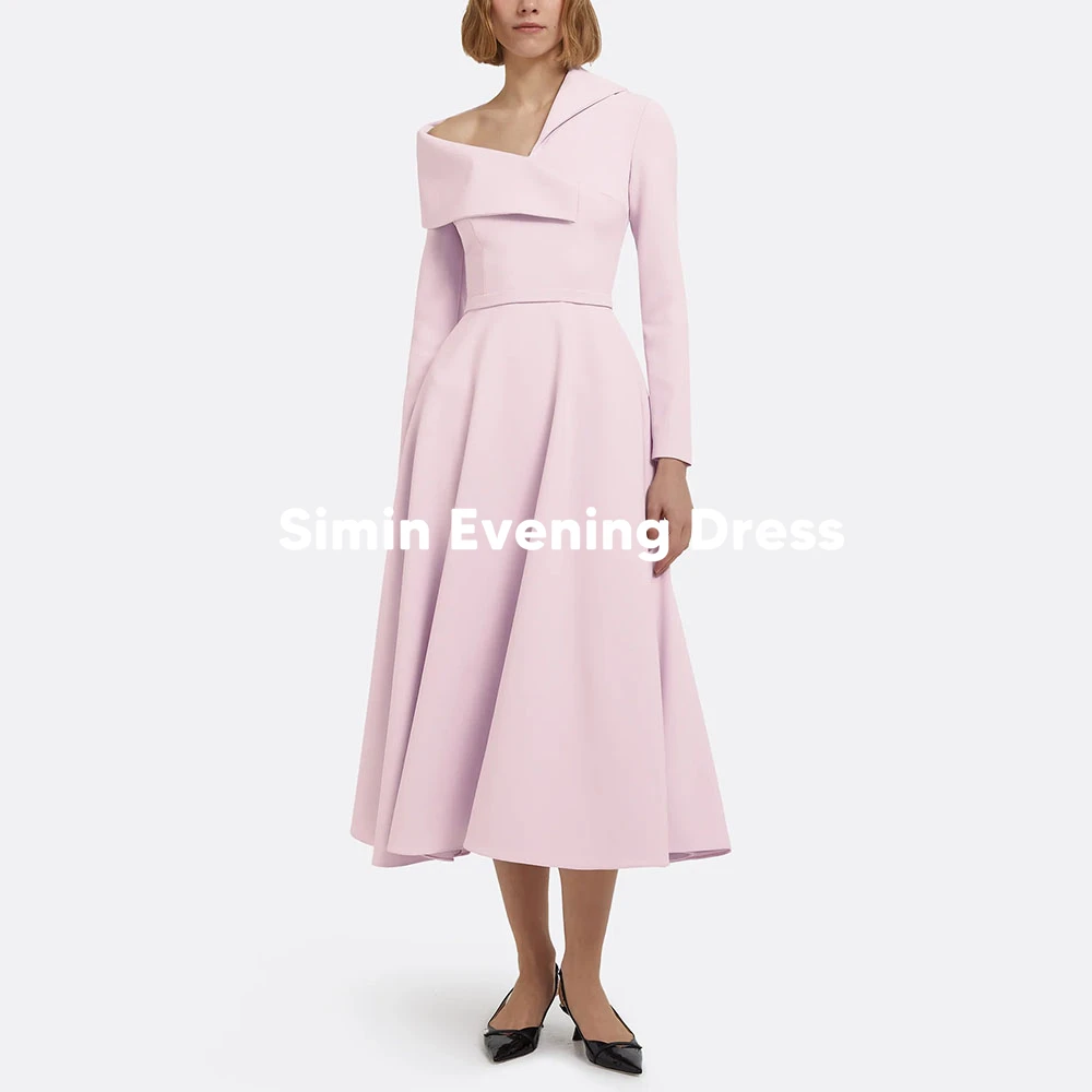 

Simin Customized Women's One-shoulder Simple Saudi Evening Dress With Long Sleeves A Line Tea-Length Formal Elegant Dresses 2025