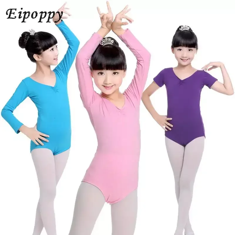 

Dance Wear Short Full Sleeve Leotards Cotton Bodysuit Kids Ballet Dancing Costume Suits