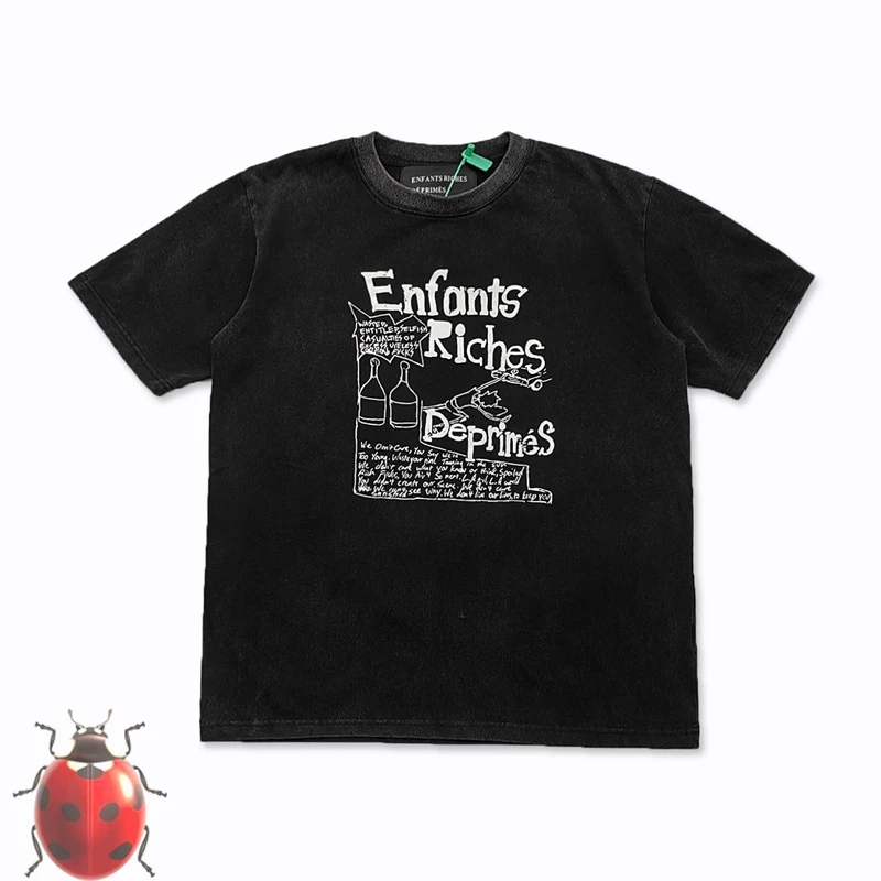 

Wash Black Enfants Riches Deprimes T-Shirt Men Women Loose Bottle Print ERD Short Sleeve High Street Cotton Tops Tee