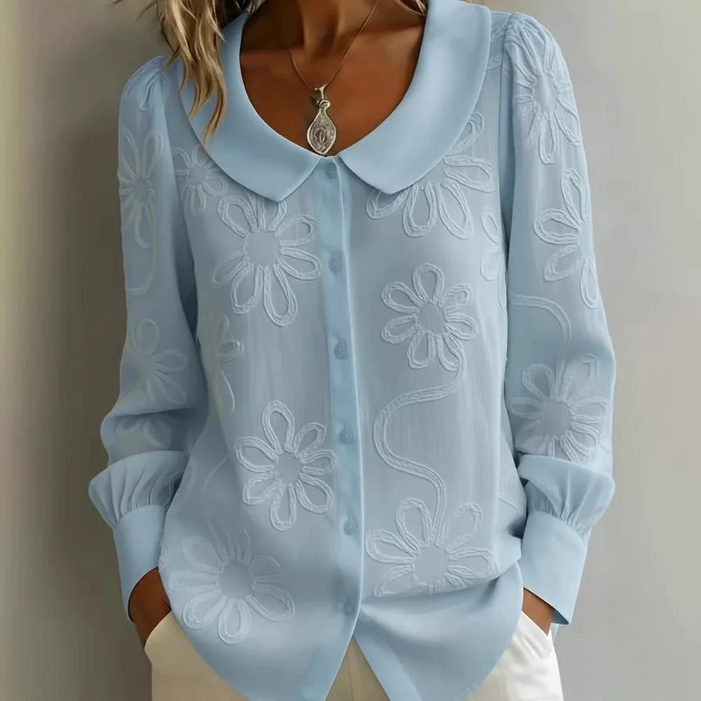 

Элегантная рубашка с вышивкой и принтом, жаккардовая рубашка с воротником-стойкой, рубашка с длинным рукавом, винтажный романтический топ в стиле бохо для женщин, летняя одежда