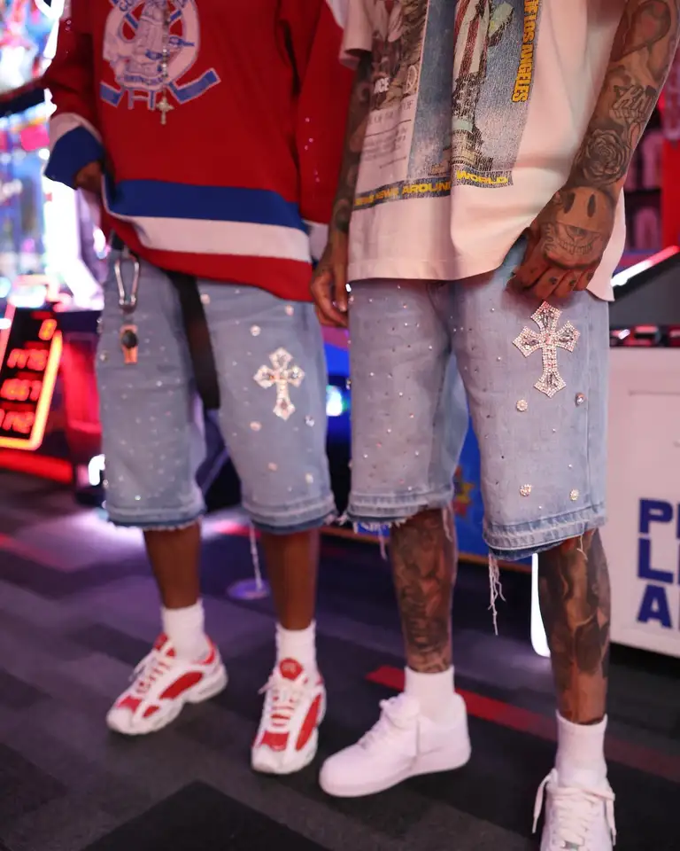 Y2K Retro Fashion Cross Rhinestone Embroidery Denim Shorts