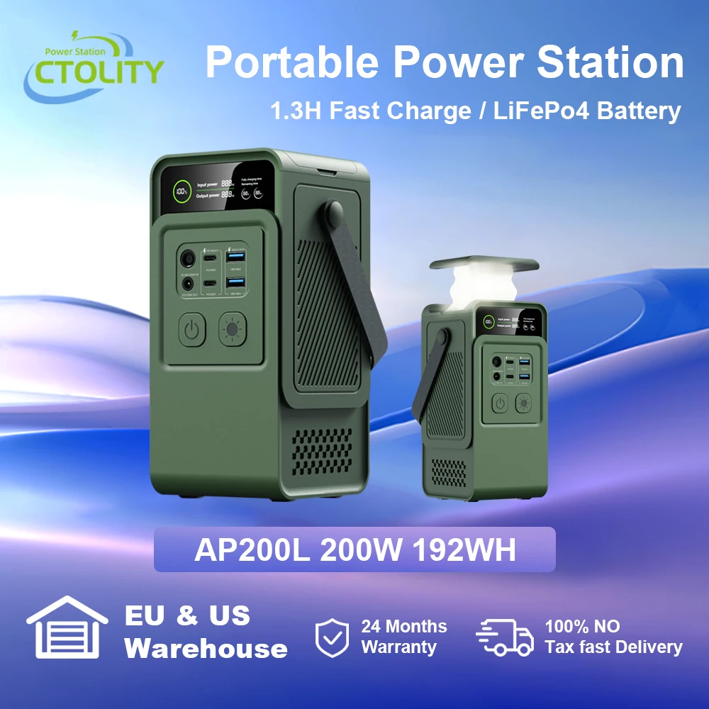 

CTOLITY AP200L 200W Solar Generator Camping Power Station 192Wh Power Bank 60000mah LiFePo4 Portable Charger Battery Outdoor