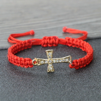 New Red Color Thread Crystal Cross Pendant Bracelet Prayer Jesus Meditation Couple Healing Bangles Chain Jewelry Gift