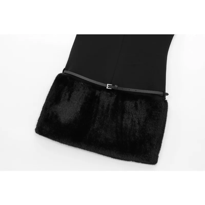 파티 드레스 여성 여름 선드레스 우아하고 아름다운 여성 드레스 빈티지 기본 인조 모피 블랙 미니 드레스