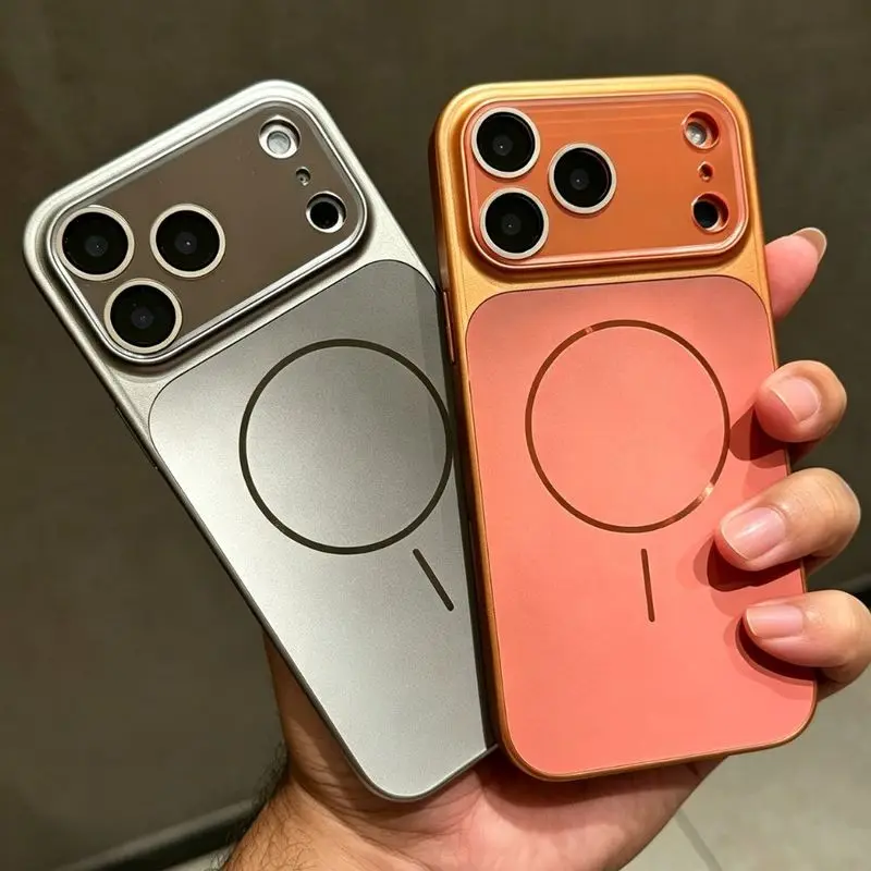 Luxury Metal Matte Magnetic Phone Case for iPhone 17 Pro Max Lens Protector Shockproof Cooling Cover for iphone 16 13 14 15