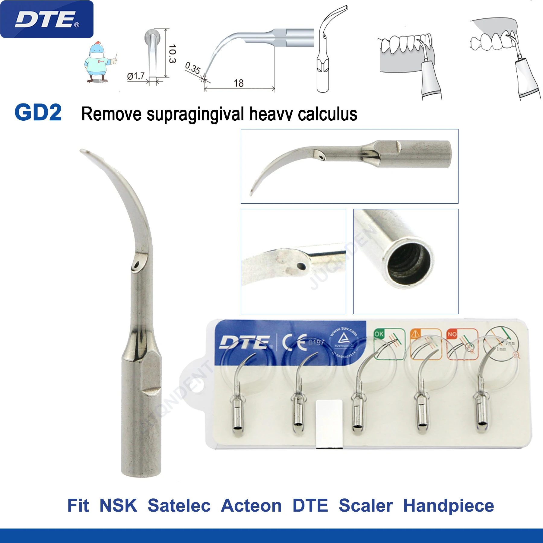 Originele Specht DTE Tandheelkundige Scaler Tips Ultrasone Scaling Tip G1-G8 GD1-GD8 Voor tanden reinigen Fit EMS NSK Satelec Acteon