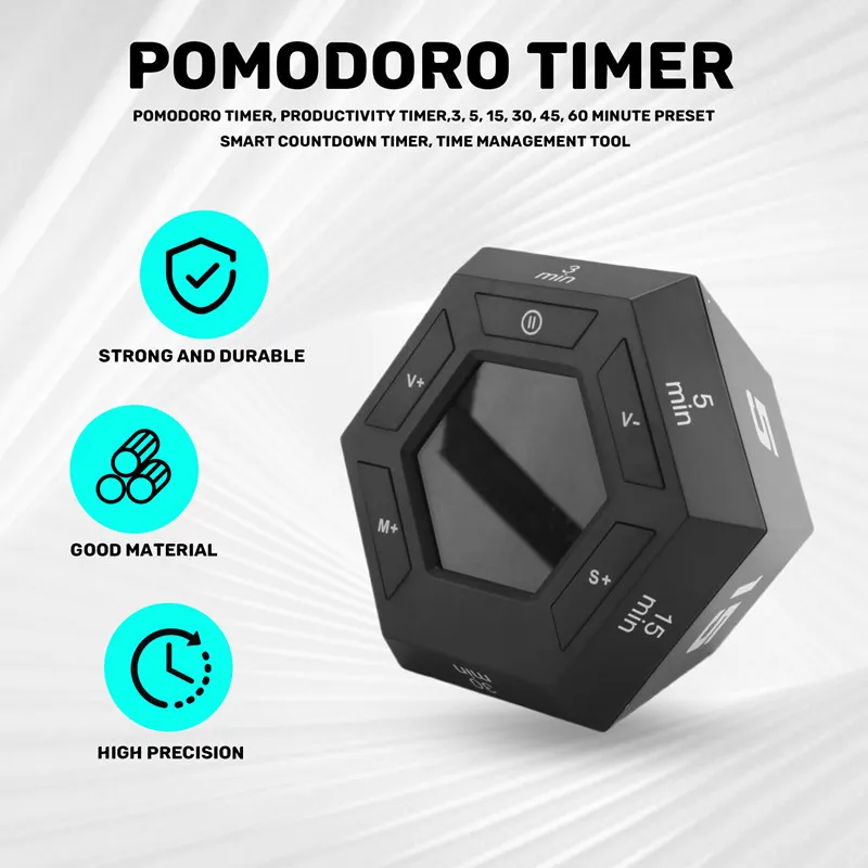 Timer Pomodoro Timer, Productivity Timer,3, 5, 15, 30, 45, 60 Minute Preset Smart Countdown Timer, Time Management Tool