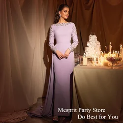 Lilac Evening Dress Saudi Arab Prom Gown Customized Long Sleeves Beading Mermaid Party Gown with Train فساتين للمناسبات الرسمية