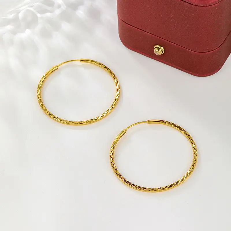 مجوهرات XP --- 30 40 ملم دائرة هوب أقراط للنساء مجوهرات الأزياء بالجملة 24 كيلو مطلية بالذهب الخالص صديقة للبيئة