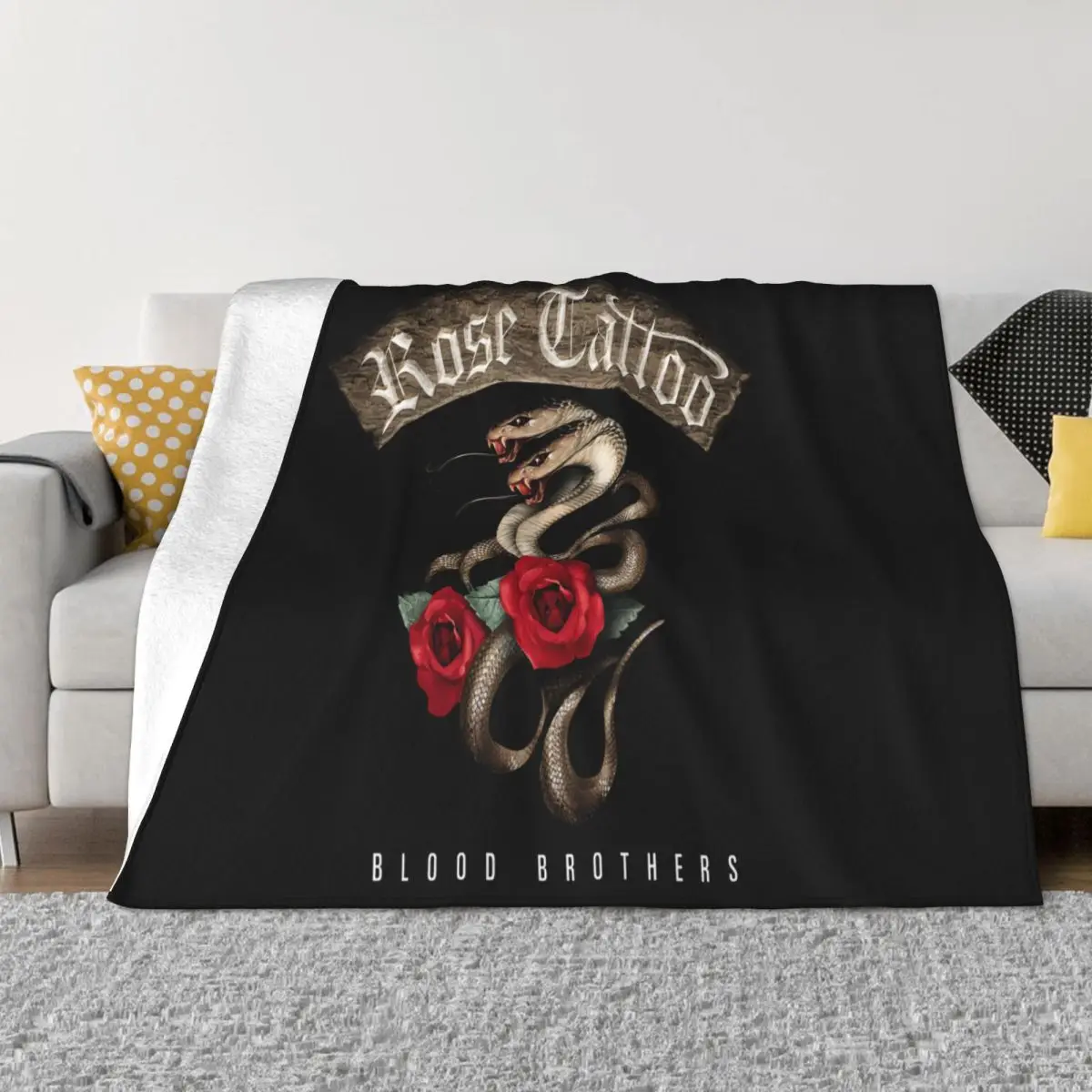 Rose Tattoo Rock Baseball N Roll Outlaws Album Cover Hats Mens Hats Pop Design Throw Blanket