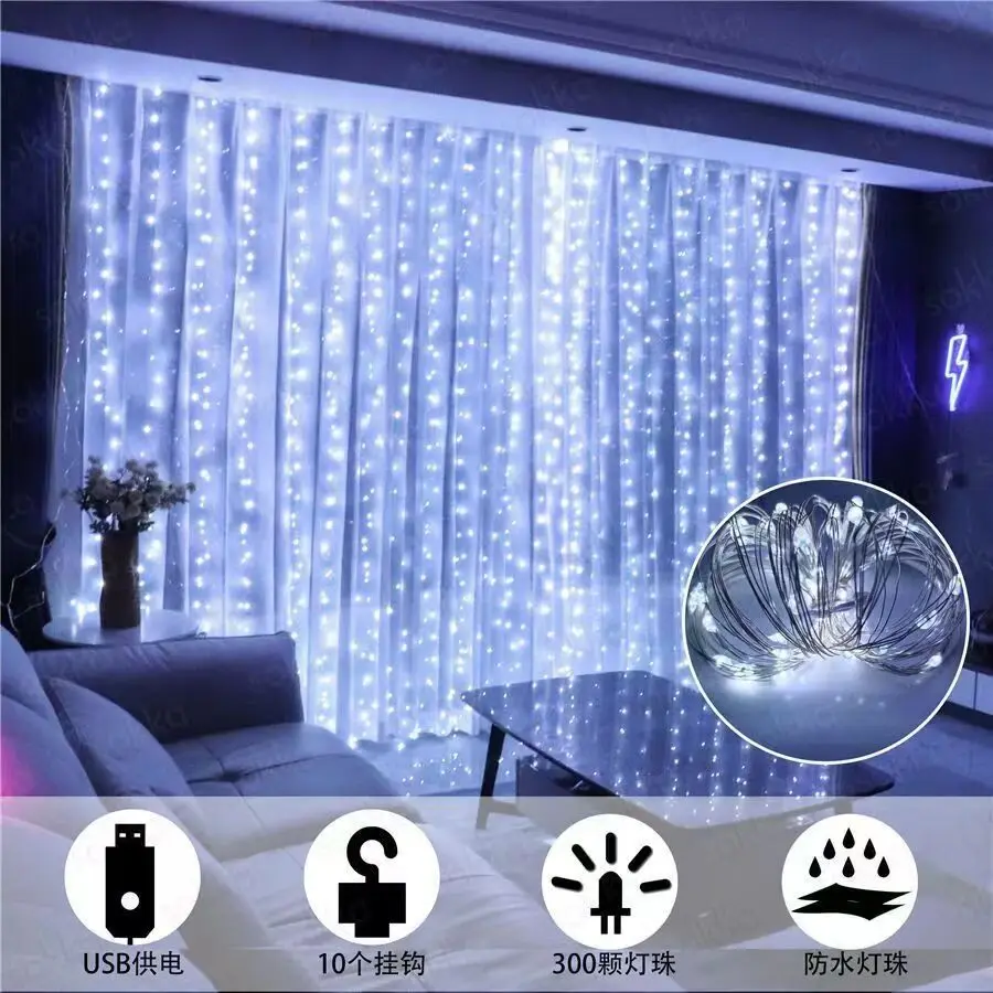 

Christmas Curtain Garland Light String Decor on The Window Power Fairy Lights Festoon with Remote New Year Home Decorations