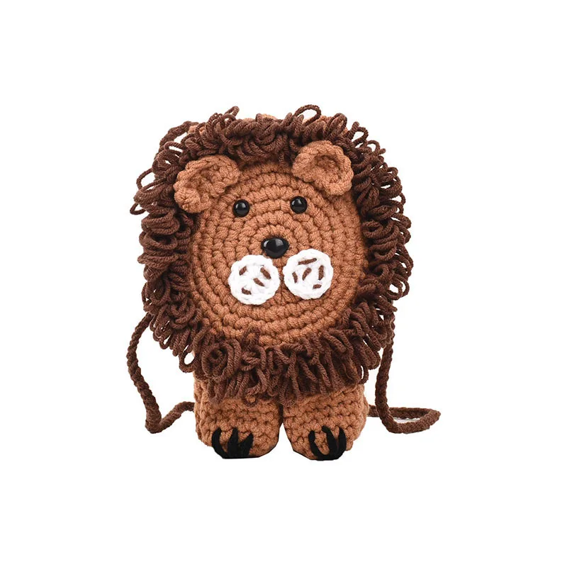 

Finished Product Creative Hand Woven Small Lion Crossbody Bag Women's Yarn Crochet Mobile Phone Coin Purse Cute Shoulder Bag