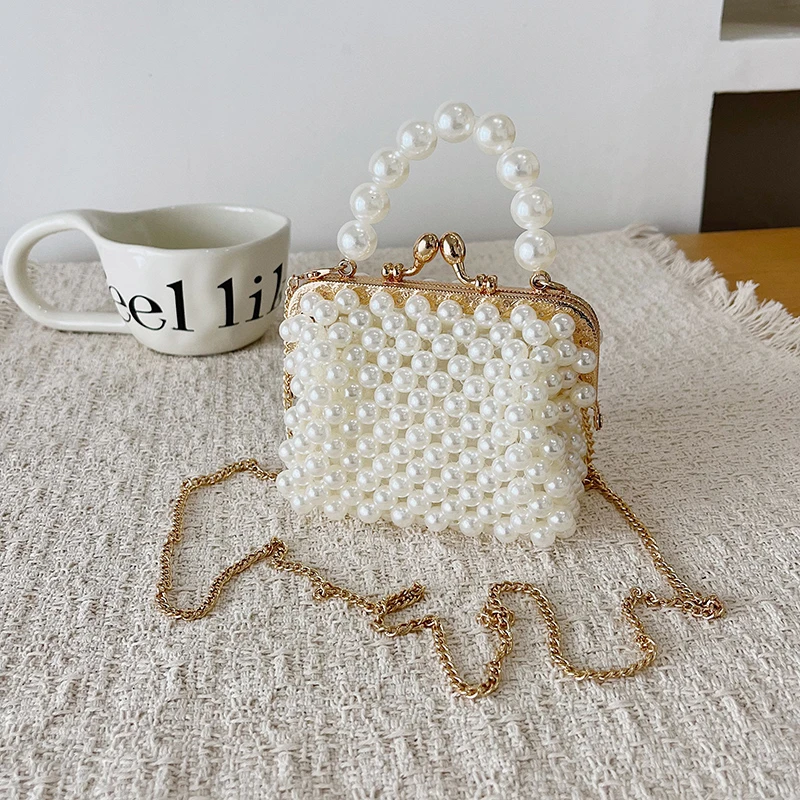 Luxuriöse Designer-Damentasche, handgefertigte Perlen-Tasche, neue Ketten-Schulter-Crossbody-Tasche, Mini-Lippenstift-Etui, Vintage-Perlen-Abendtasche – Detail 12
