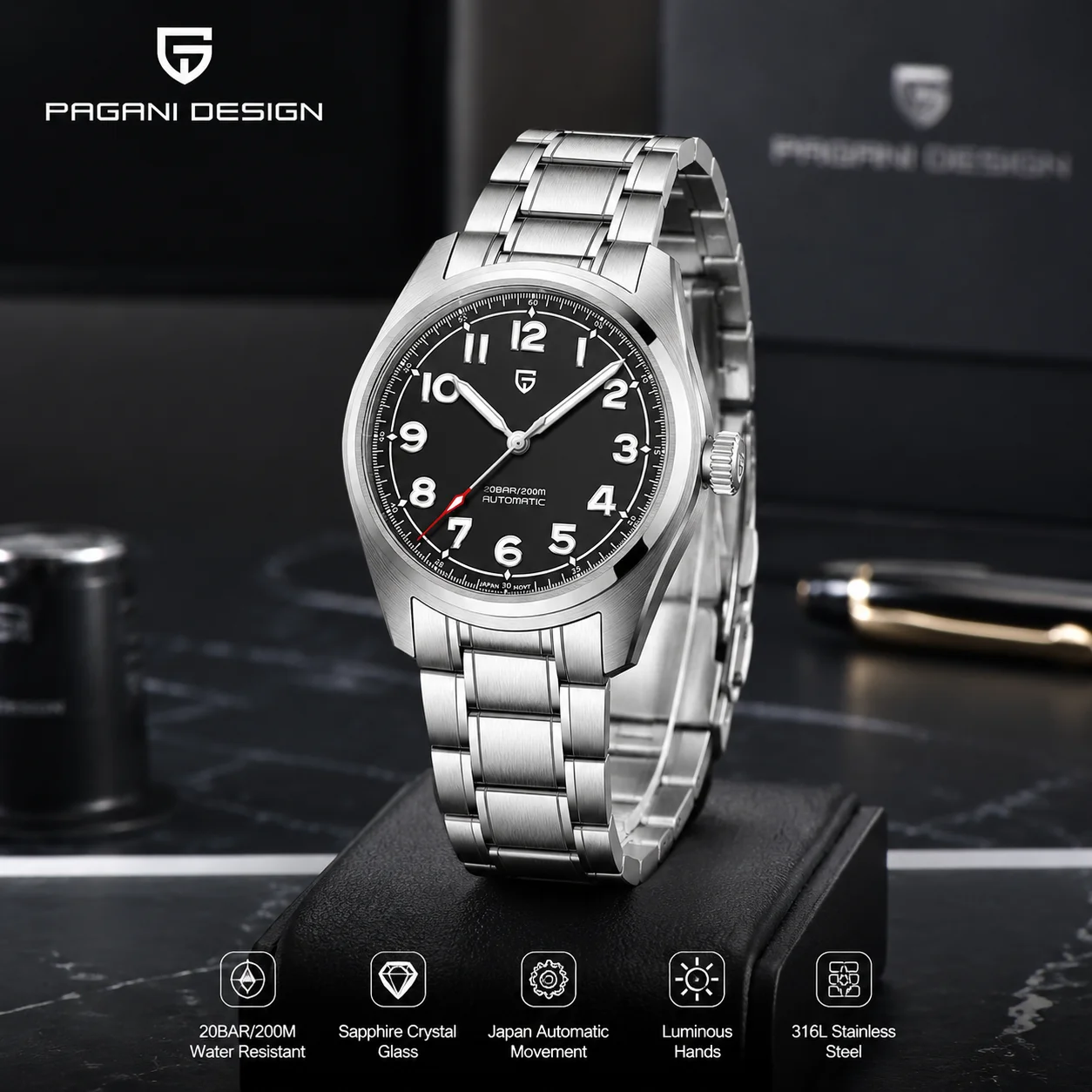 PAGANI DESIGN New Man Automatic Mechanical Wristwatch NH35 Movement Sapphire AR Coated Stainless Steel Waterproof Watch