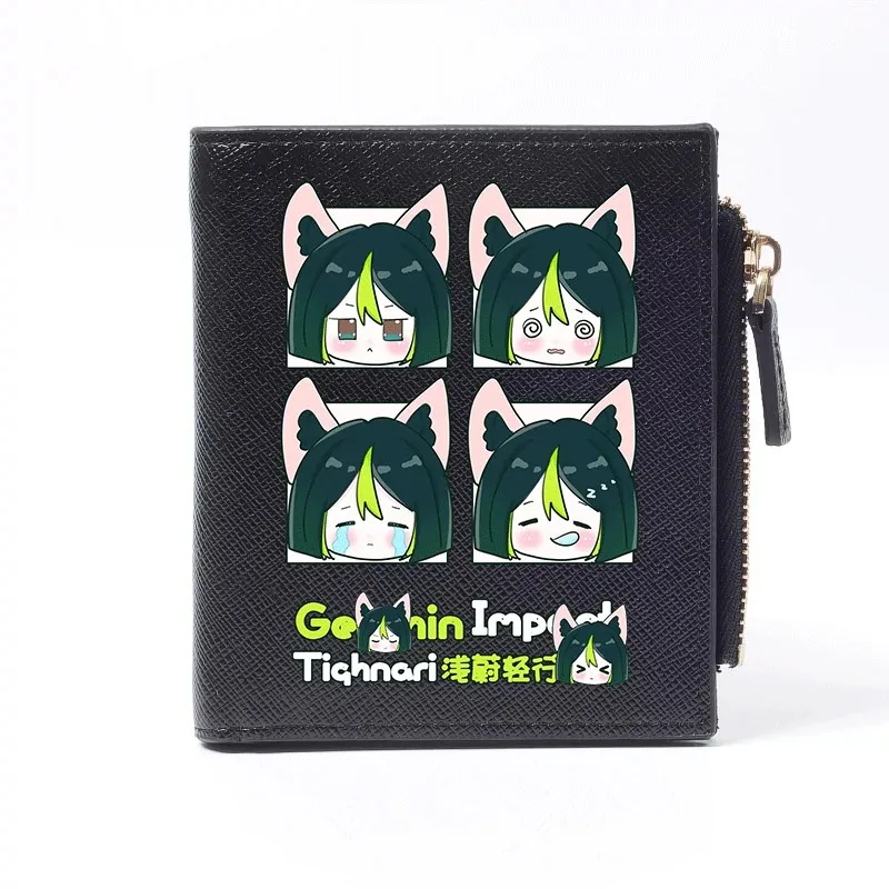Cartera de Anime Genshin Impact para hombre y mujer, monedero de estudiante de dibujos animados, cartera corta de cuero PU, a la moda